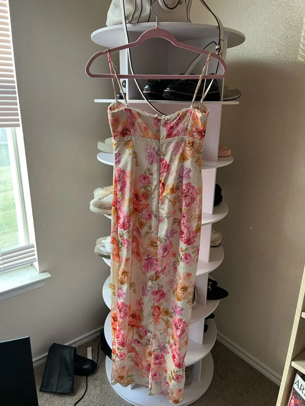 House of CB Josefina Floral Satin Slip Dress in Pink and Cream - Picture 3 of 5